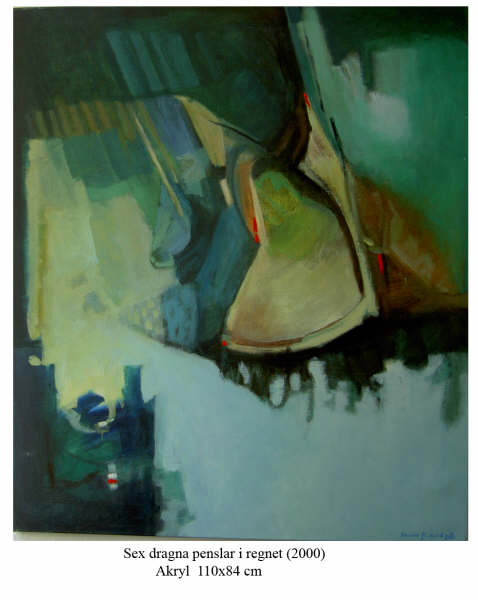 Sex dragna penslar i regnet